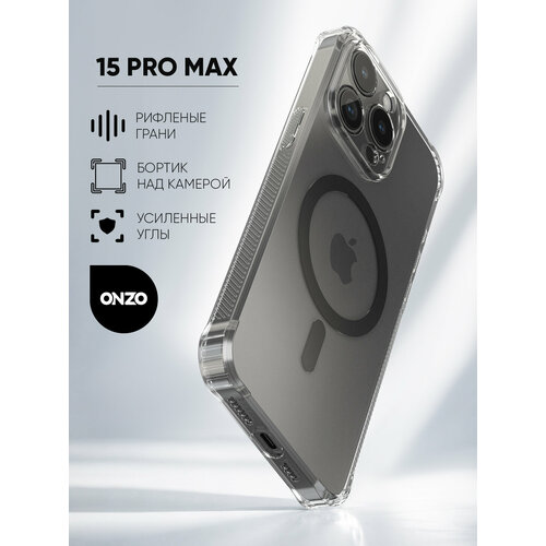 фото Чехол мэгсэйф для iphone 15 pro max / айфон 15 про макс противоударный, магнитный, прозрачный с черно-зеленым onzo