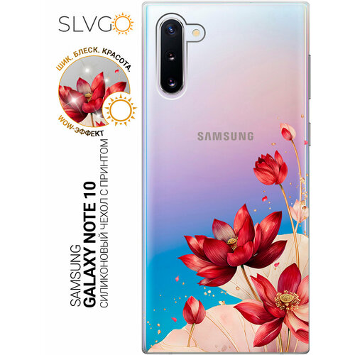 фото Силиконовый чехол на samsung galaxy note 10 с принтом алые лотосы, trn slvgo