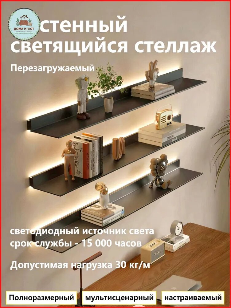 Полка Настенная Прямая, 60х15х5.5 см, 1 шт.