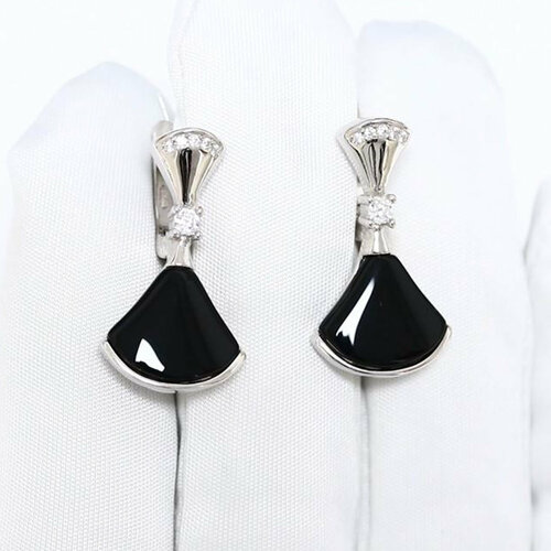 фото Серьги diamant online, серебро, 925 проба, родирование, оникс, фианит, длина 2.5 см, , черный