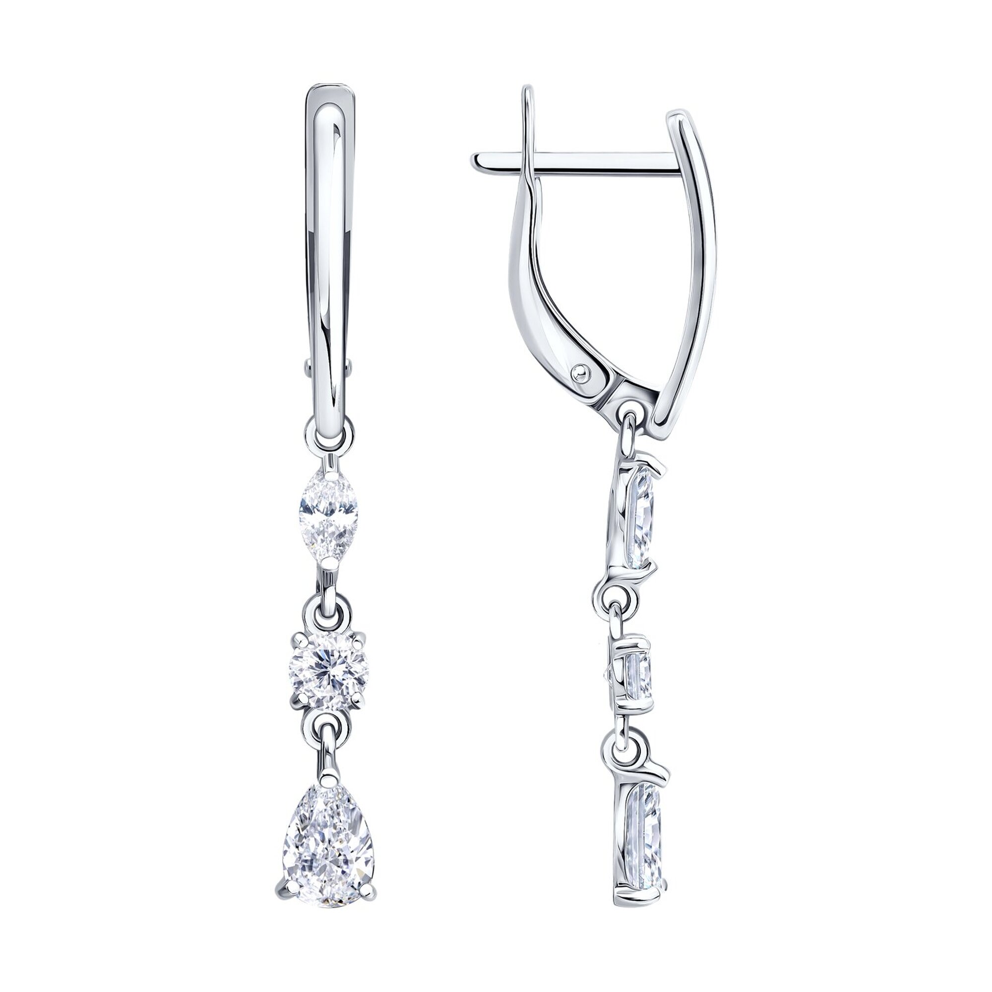 Серьги Diamant online, белое золото, 585 проба, фианит