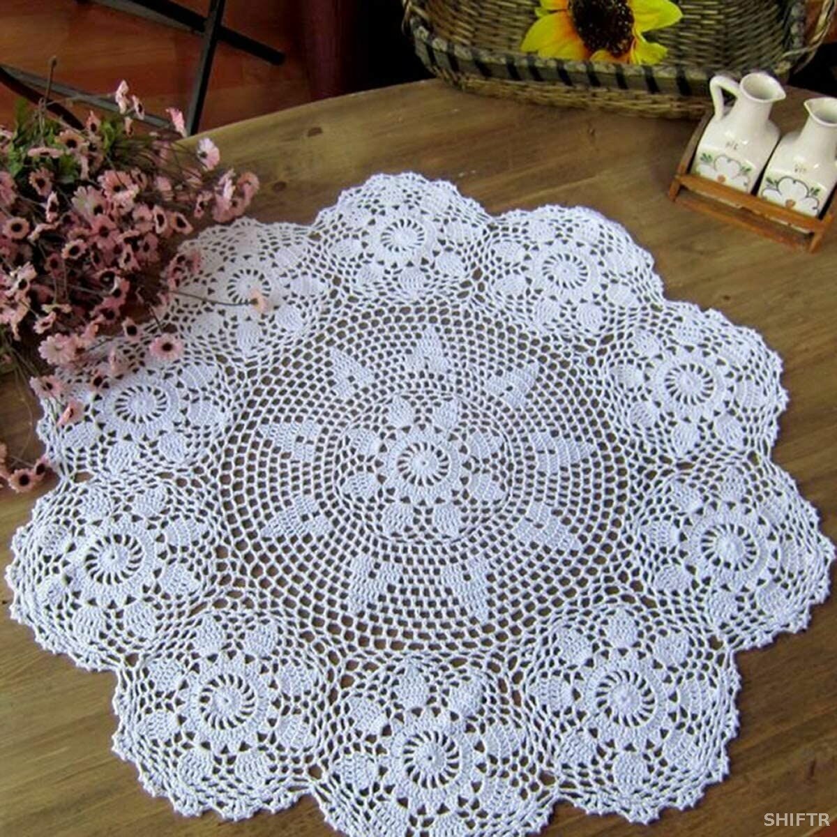 Скатерть Хлопок ручной крюк кружево Doilies круглая,60x60, white, Круг,60-