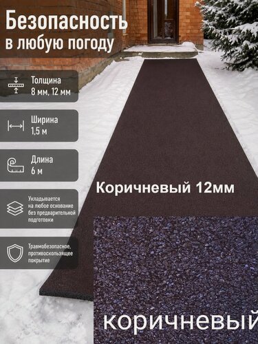 Изображение товара Покрытие рулонное из резиновой крошки, 1500ммx6000ммx12мм, цвет коричневый