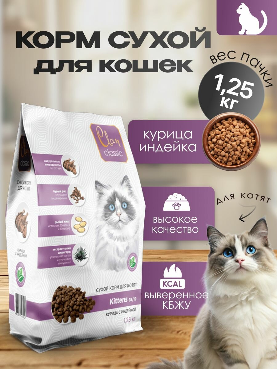 CLAN CLASSIC Kittens 36/19 сухой корм для котят с курицей и индейкой