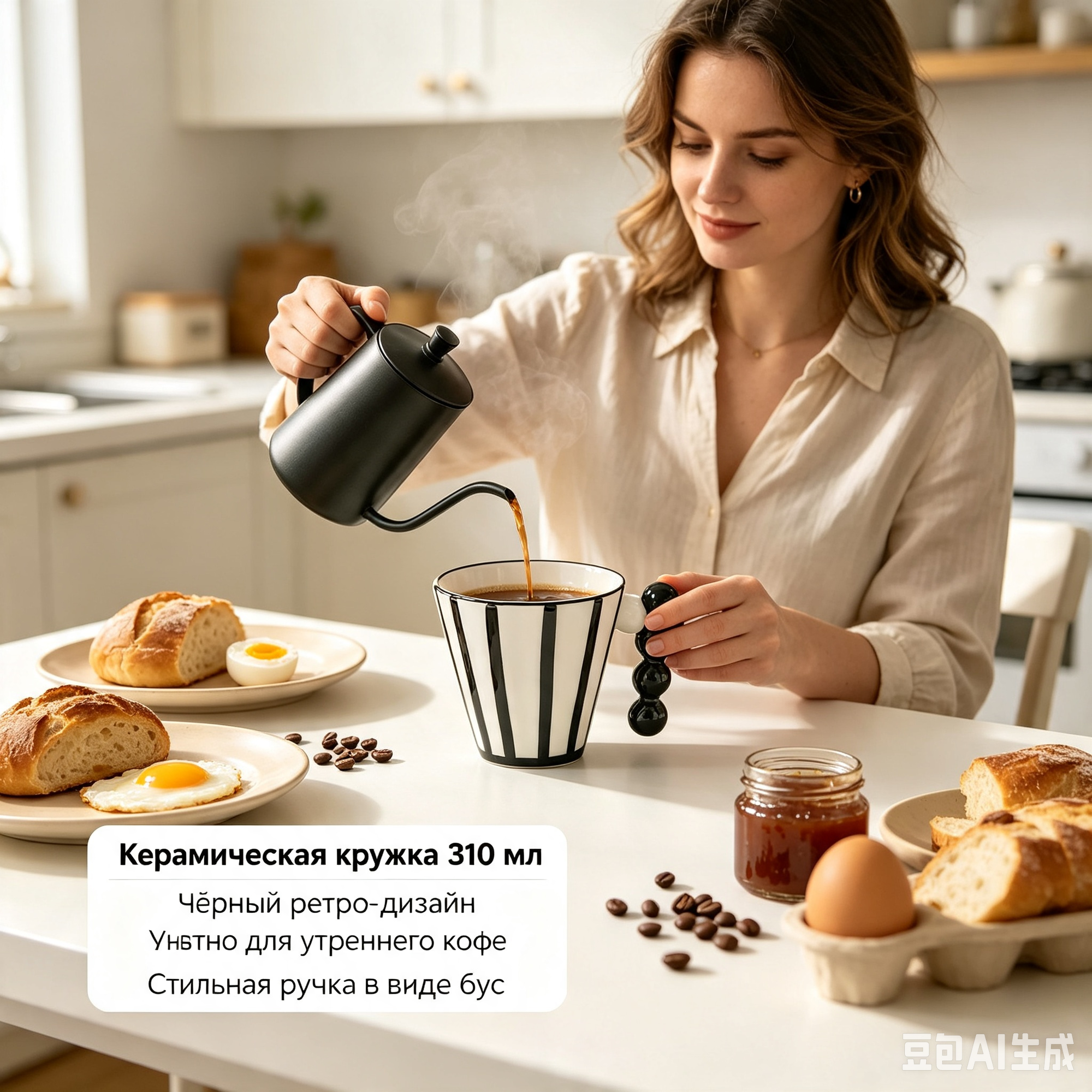Кружка в полоску в стиле ретро, керамический материал, 310 мл, черная