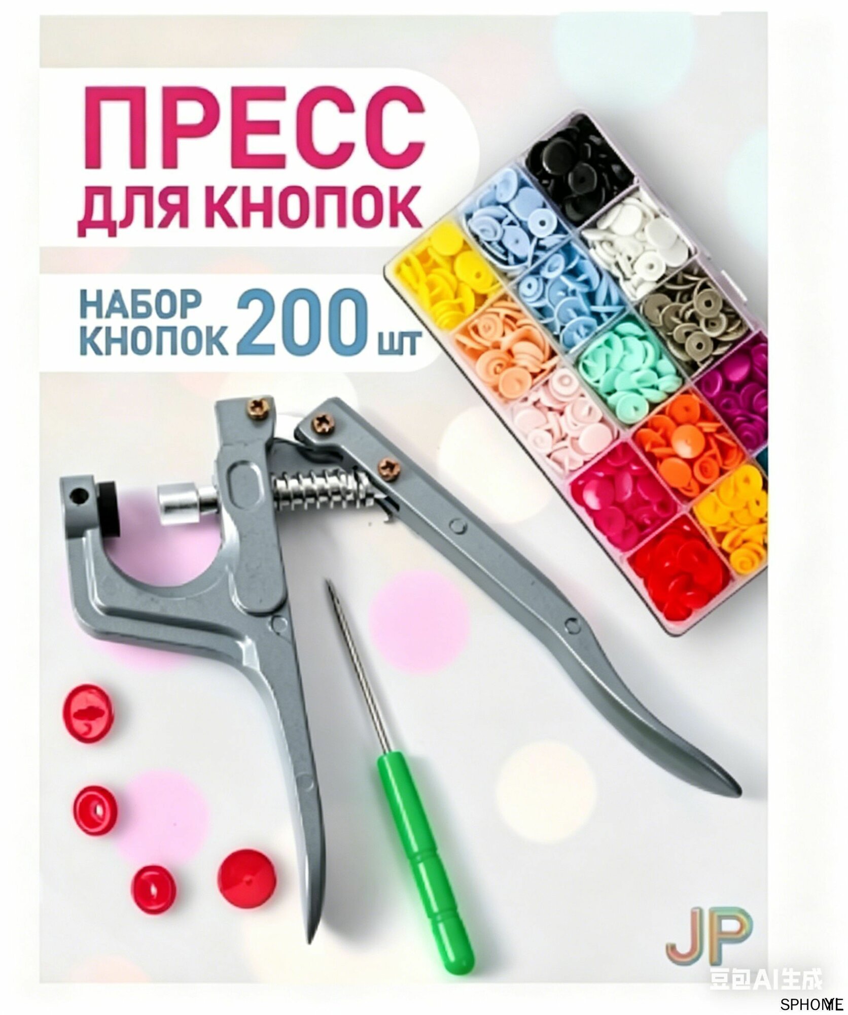 Набор кнопок для одежды 200 шт с установщиком