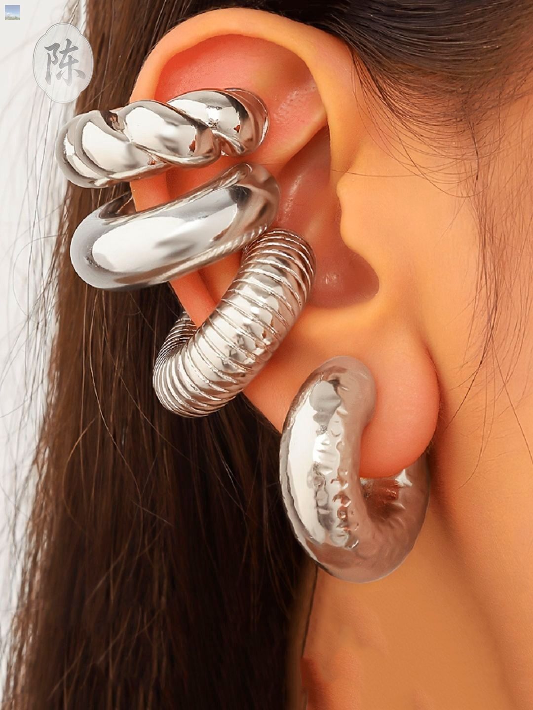 Серьги каффы, Бижутерный сплав, 4 шт.