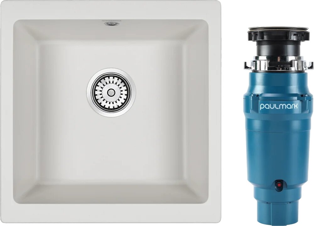 Комплект Мойка Paulmark Brilon PM104546-WH 45x46, белая, искусственный гранит / Измельчитель Intenso I-400 электрический