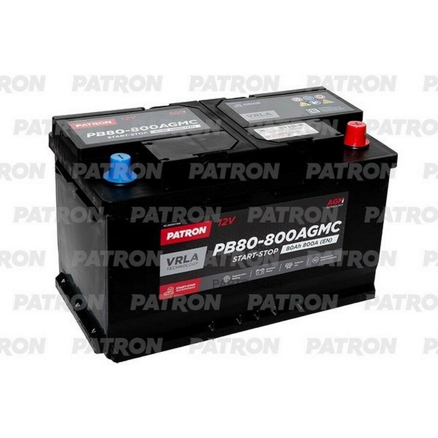 Аккумулятор PATRON AGM 12V 80AH 800A ETN 0(R+) L4 315x175x190mm B13 22,6kg от официального дистрибьютора, PATRON, артикул PB80800AGMC