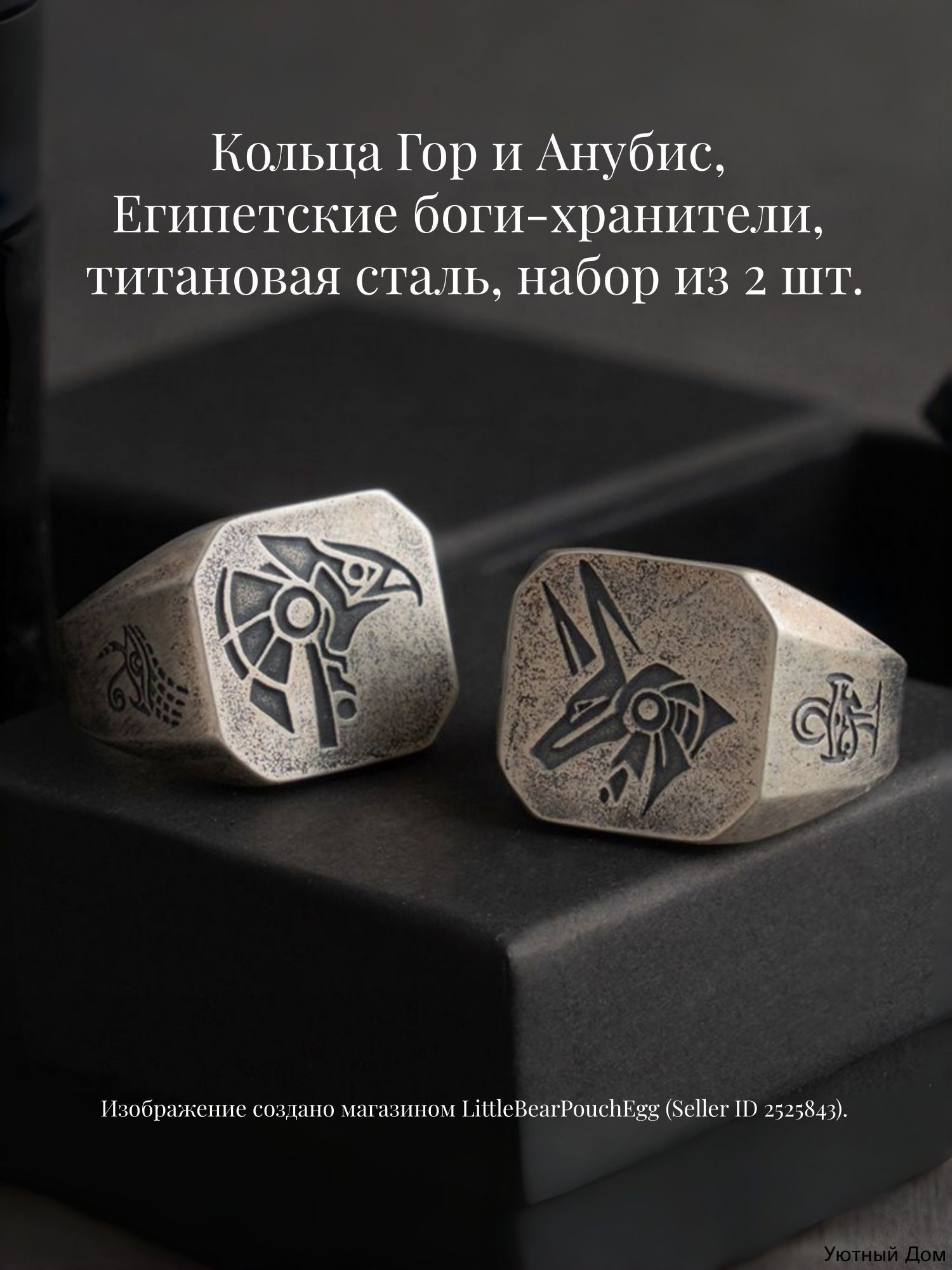 Кольца Гор и Анубис, Египетские боги-хранители, титановая сталь, набор из 2 шт.
