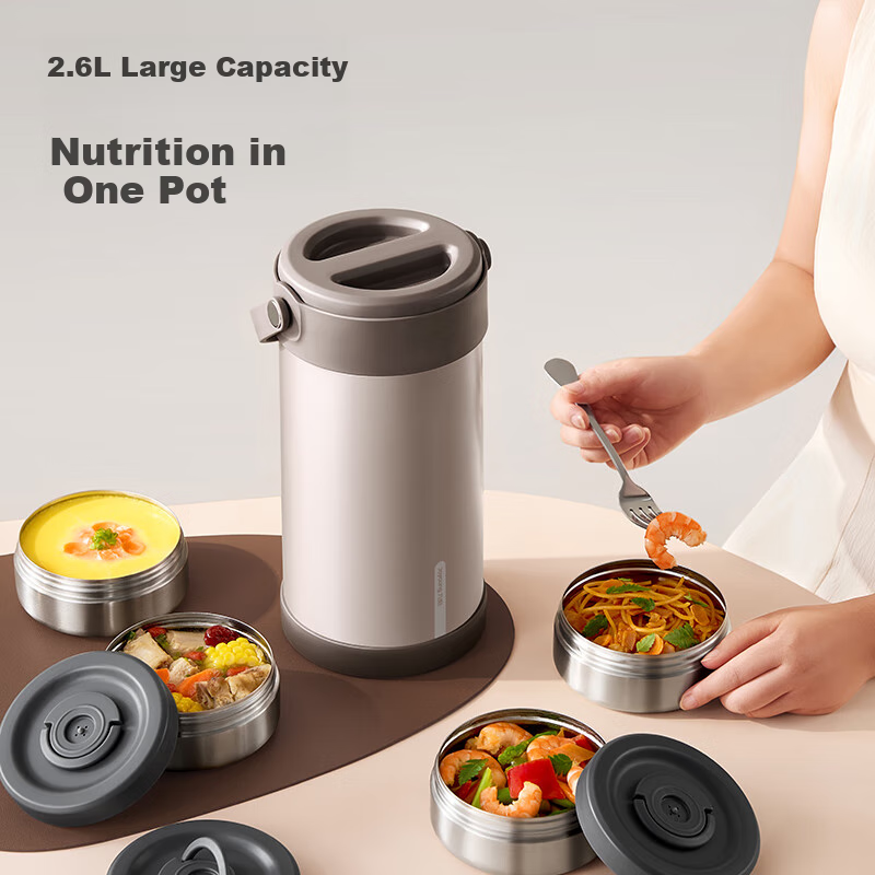 Joyoung 2.6L 4-слойный вакуумный контейнер для еды из нержавеющей стали 304 - переносная обеденная сумка коричневый