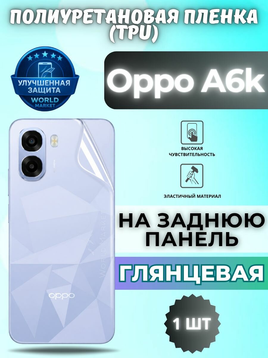 Гидрогелевая полиуретановая пленка для Oppo A6k / глянцевая на заднюю панель / защита с эффектом восстановления на Оппо А6к