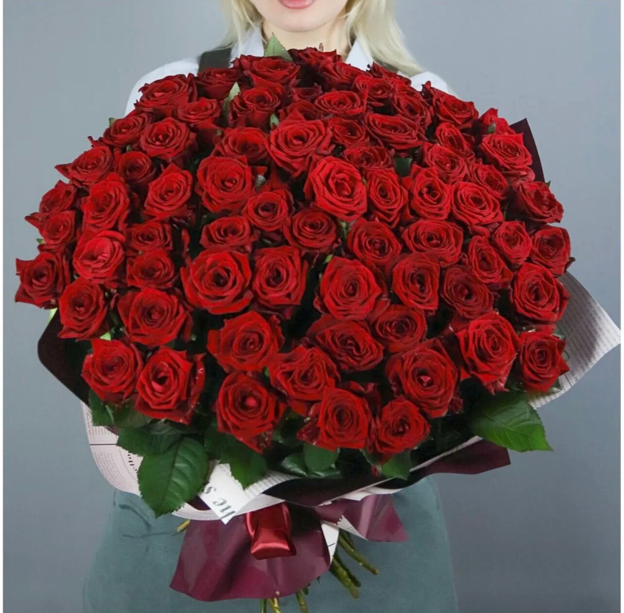 Букет из 69 красных роз 60-70 см.
