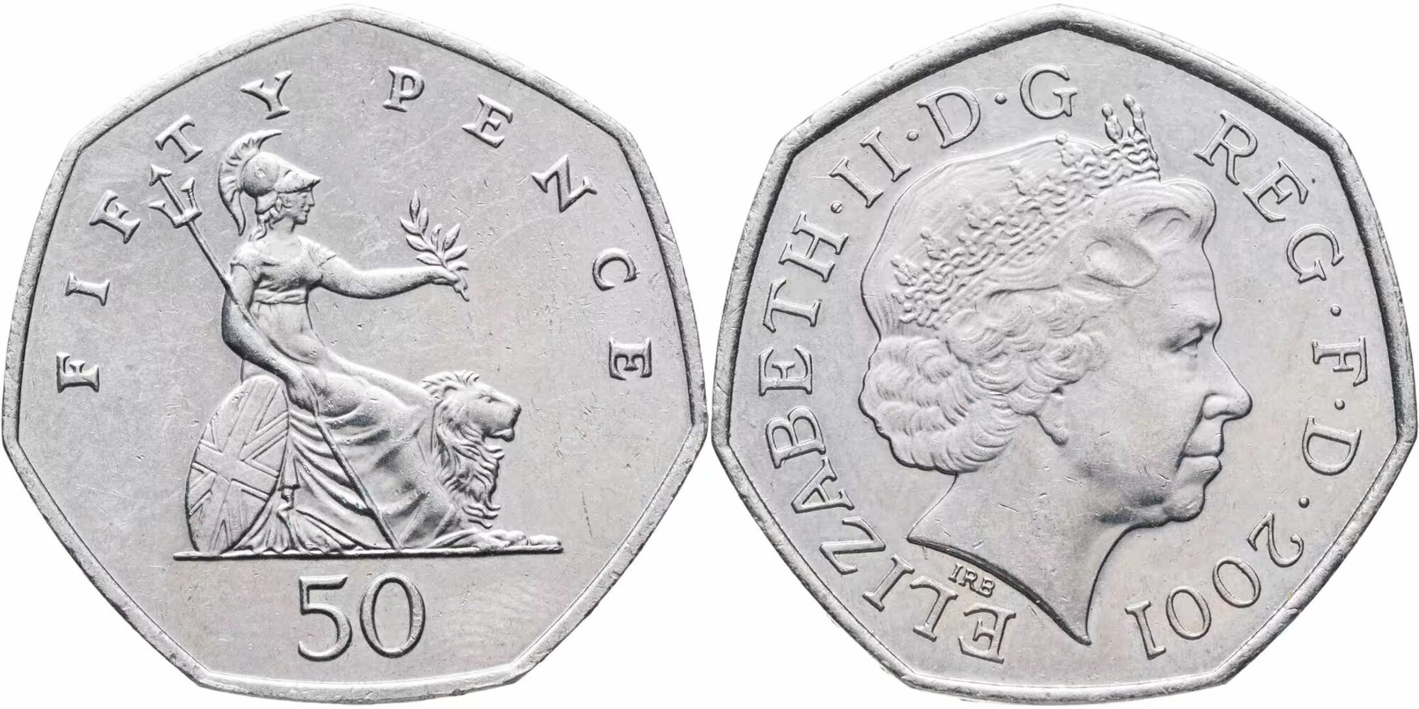 Великобритания 50 пенсов, 2001 Королева Елизавета II XF