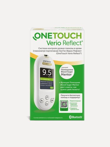 Изображение товара Глюкометр ONE TOUCH VERIO REFLECT/вариант 4 — Система контроля уровня глюкозы в крови (глюкометр) портативная УанТач Ве…