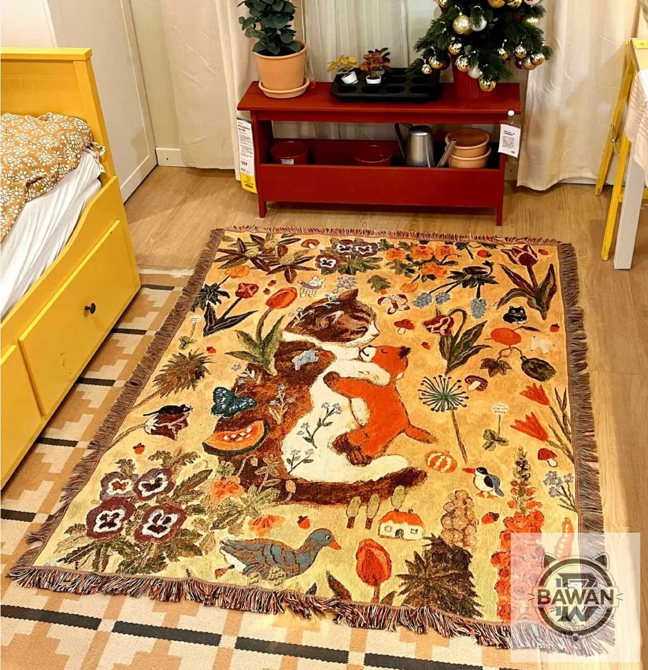 House of Wishes Плед Декоративное одеяло для рисования маслом в стиле ретро , Лавсан, Хлопок, 160 см х 130 см