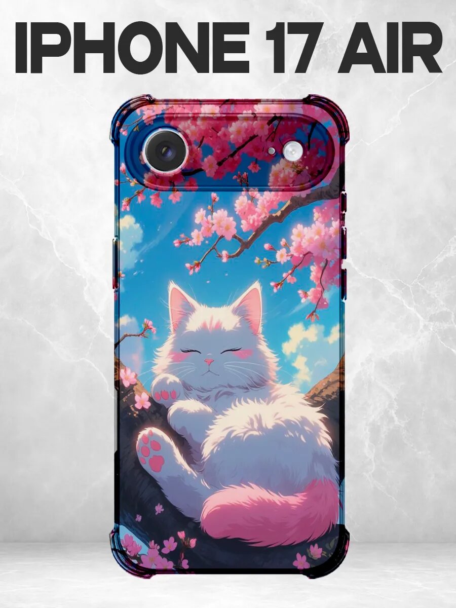 Чехол на iPhone 17 Air котик сакура голубой