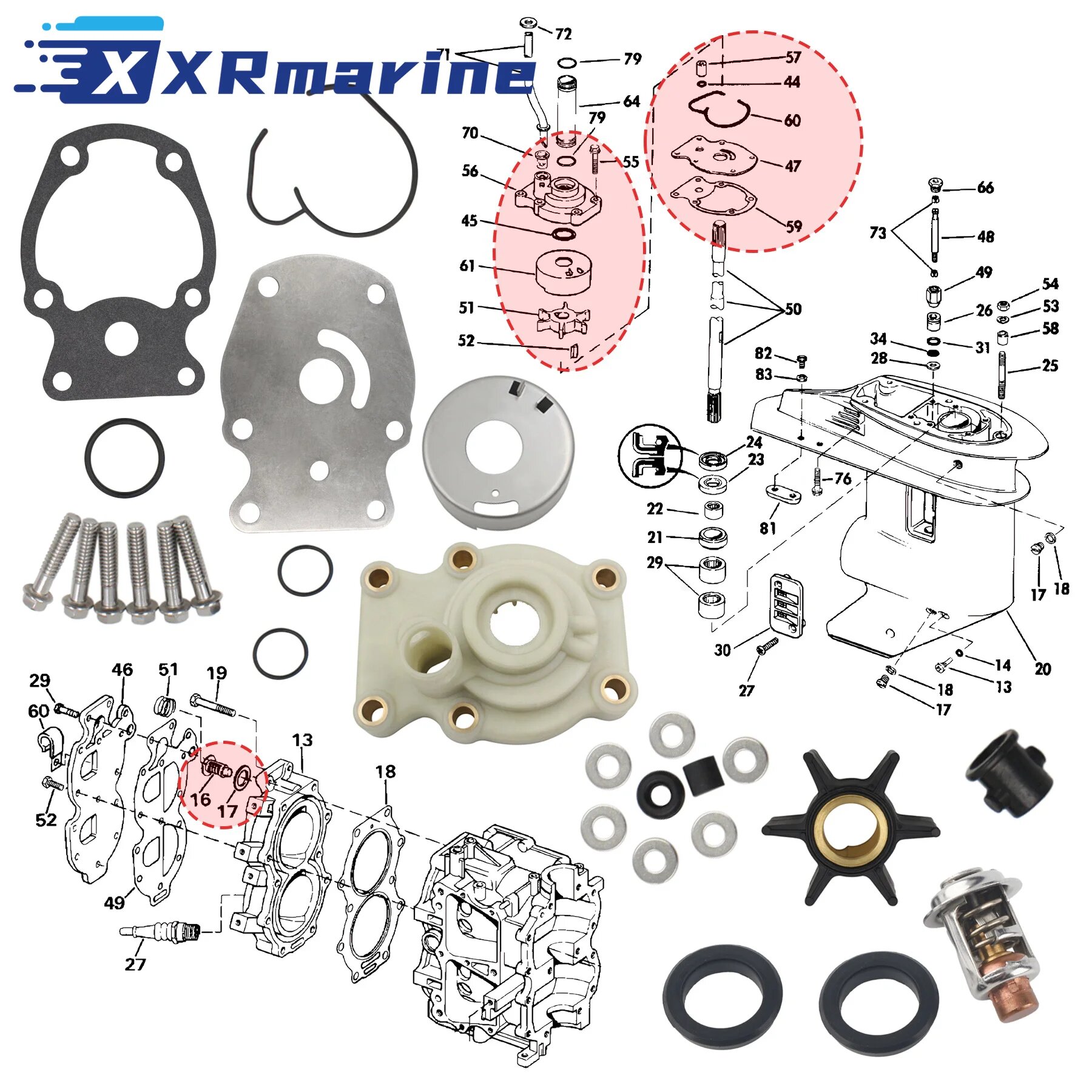 Ремкомплект водяного насоса XRmarine для моторов Evinrude Johnson 20-35 л. с.