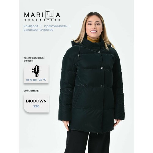 фото Куртка maritta осень-зима 2021, размер 50, темно-зеленый