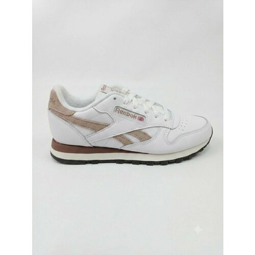 фото Кроссовки reebok classic leather w, полнота f (eu)/ на среднюю стопу, размер 6,5 us, белый/бежевый