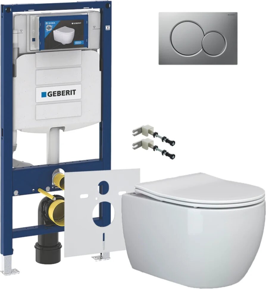 Комплект Унитаз подвесной Ceramicanova Play CN3001 с микролифтом, безободковый + Крепления Geberit Duofix 111.815.00.1 к стене + Звукоизоляция + Инсталляция UP 320 111.300.00.5 + Кнопка Sigma 01 115.770. JQ.5 лакированная, матовый хром