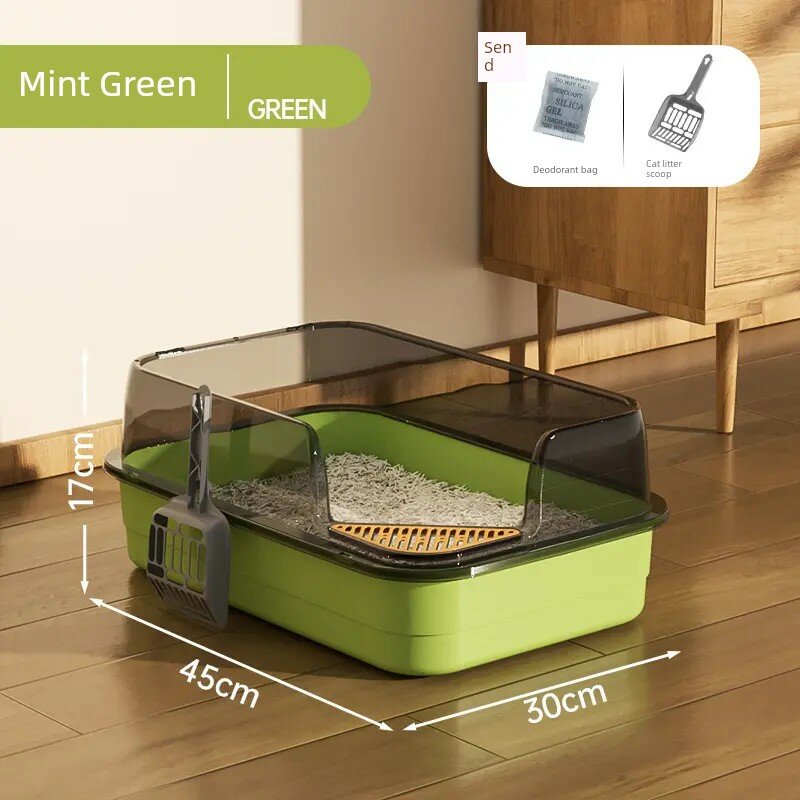 Extra Large Mint Green PP Котелок для лотка с высоким забором, анти-пролив, полузакрытая конструкция для больших кошек