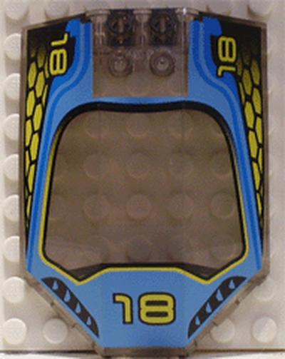 Деталь Lego x224px1 Windscreen 8 x 6 x 2 Curved with '18' and Blue / Yellow Racing Pattern