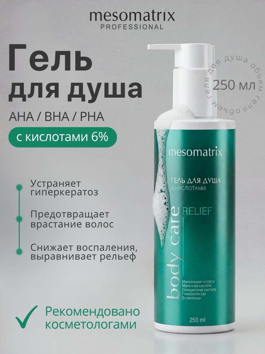Mesomatrix, Гель для душа с кислотами от прыщей на теле RELIEF BODY CARE, 250 мл
