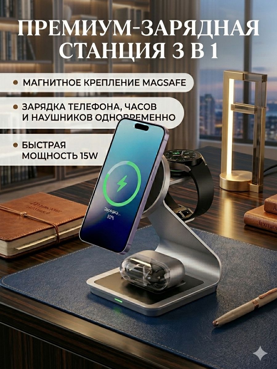 Алюминиевая магнитная зарядная док-станция для Samsung Galaxy S26 S25 Ultra/S24/S23/S22, для Samsung Watch/Galaxy Buds, беспроводная настольная станция быстрой зарядки