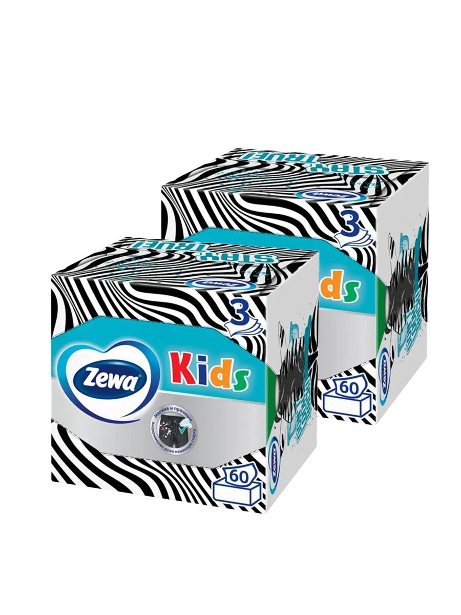 Салфетки Zewa / Zemma Kids бумажные детские, 60 шт * 2 упаковки (120 салфеток)