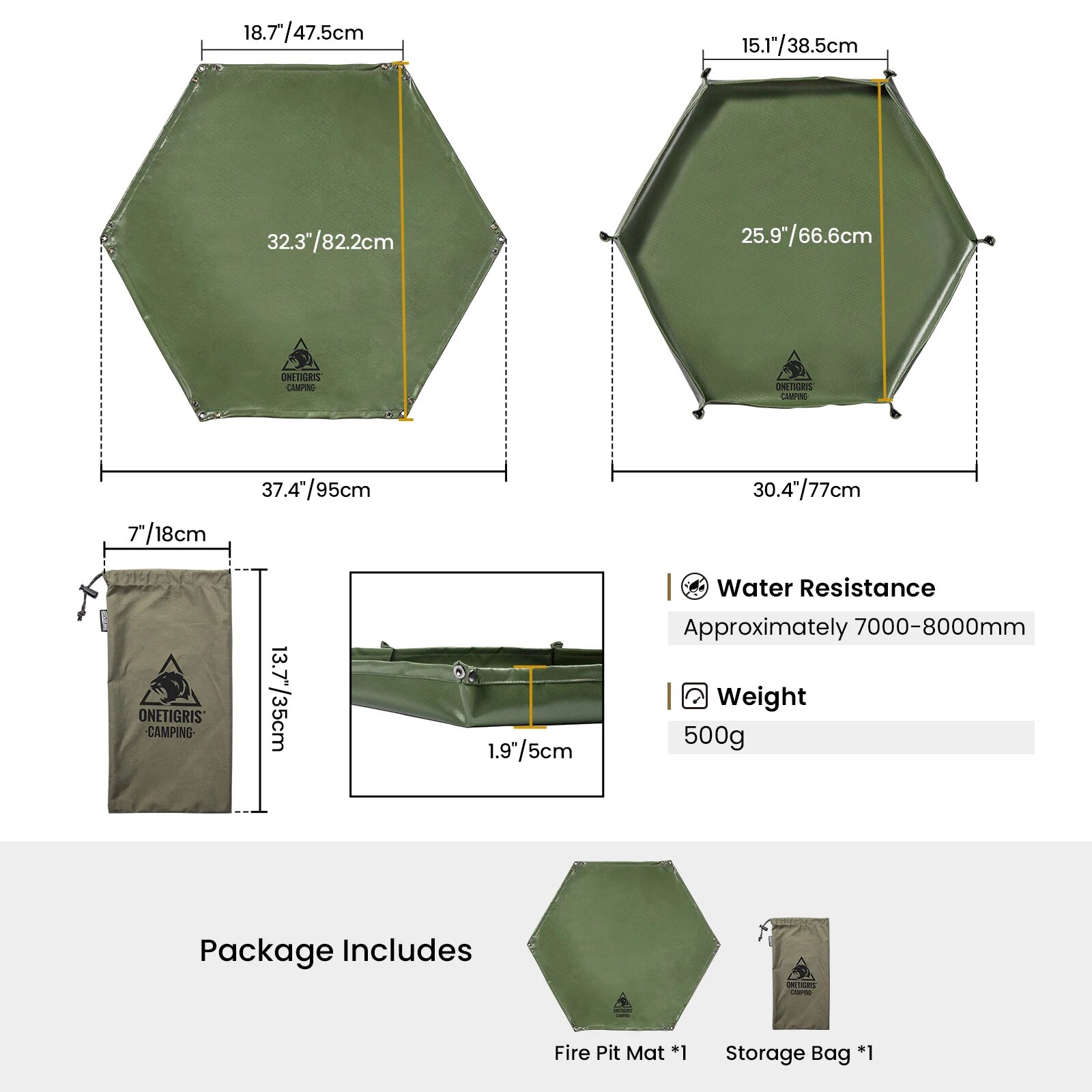 OneTigris огнестойкий коврик для костра Зеленый, Army Green
