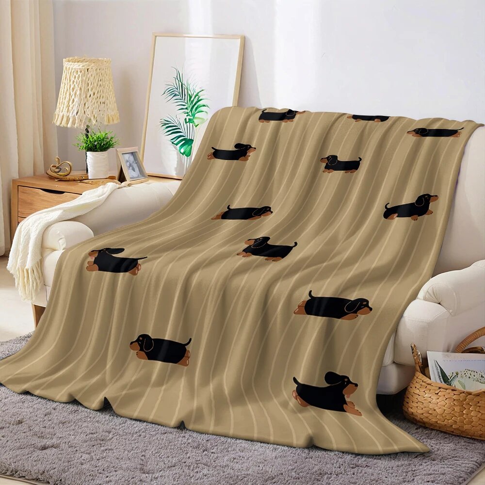 Коралловый флисовый плед билибили Stripe Dachshund 130x150cm