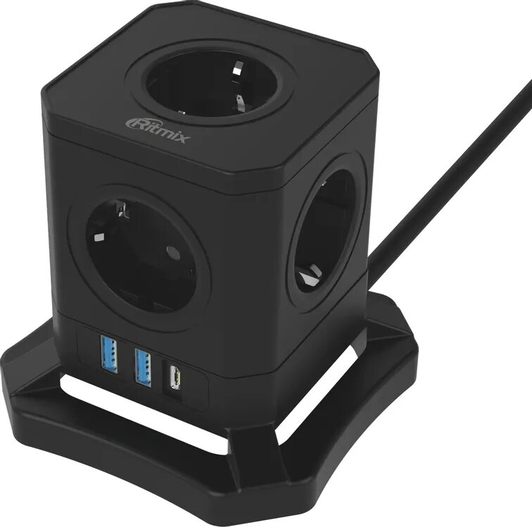 Сетевой фильтр Ritmix RM-352PD, 3м, черный