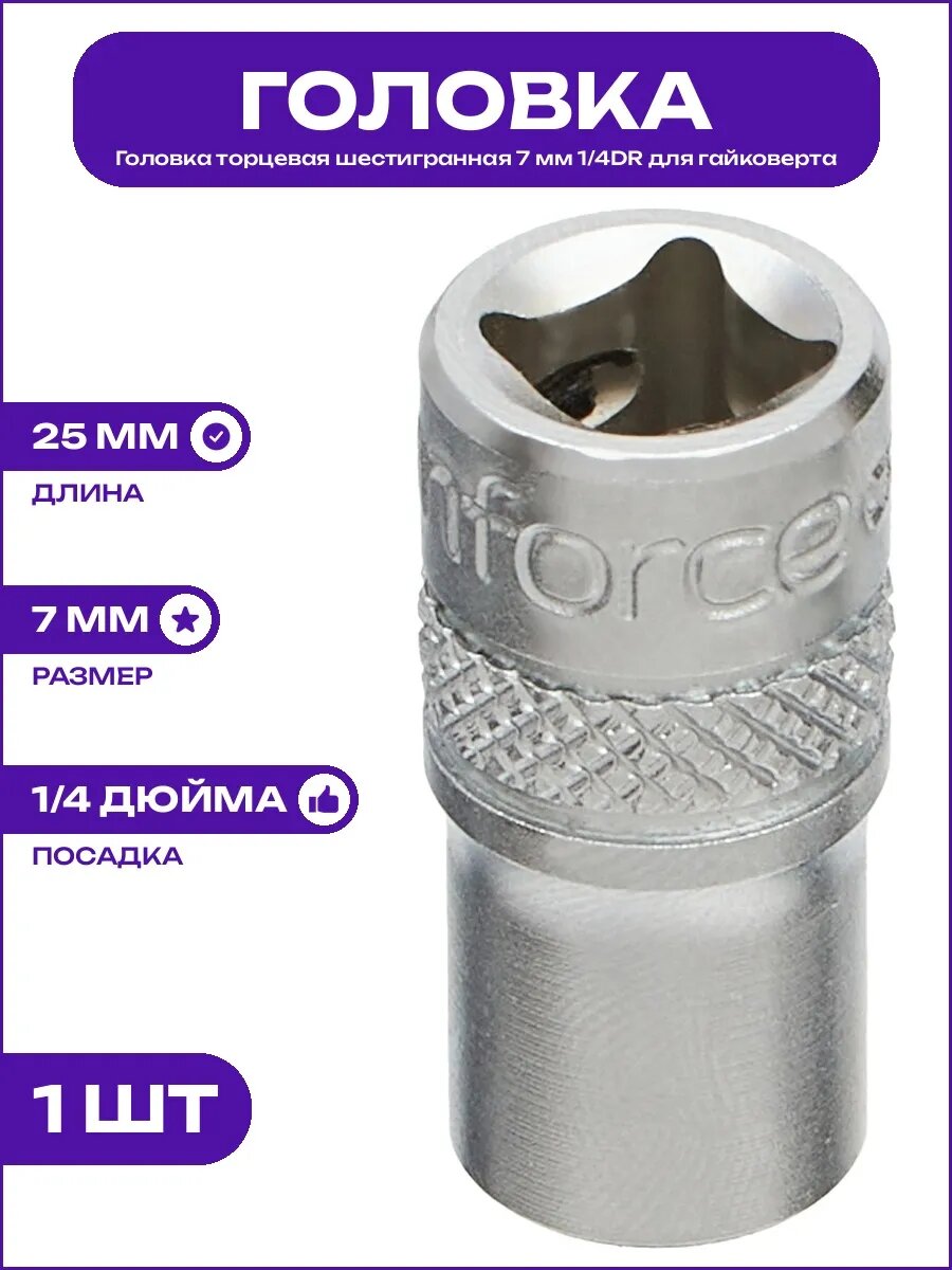 Головка шестигранная 7 мм 1/4 дюйма для ручного инструмента
