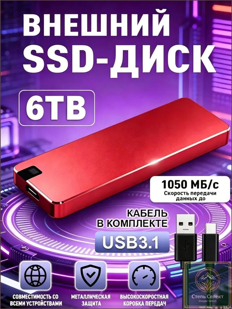 Премиальный HDD 6TB, металлический корпус, красный оттенок