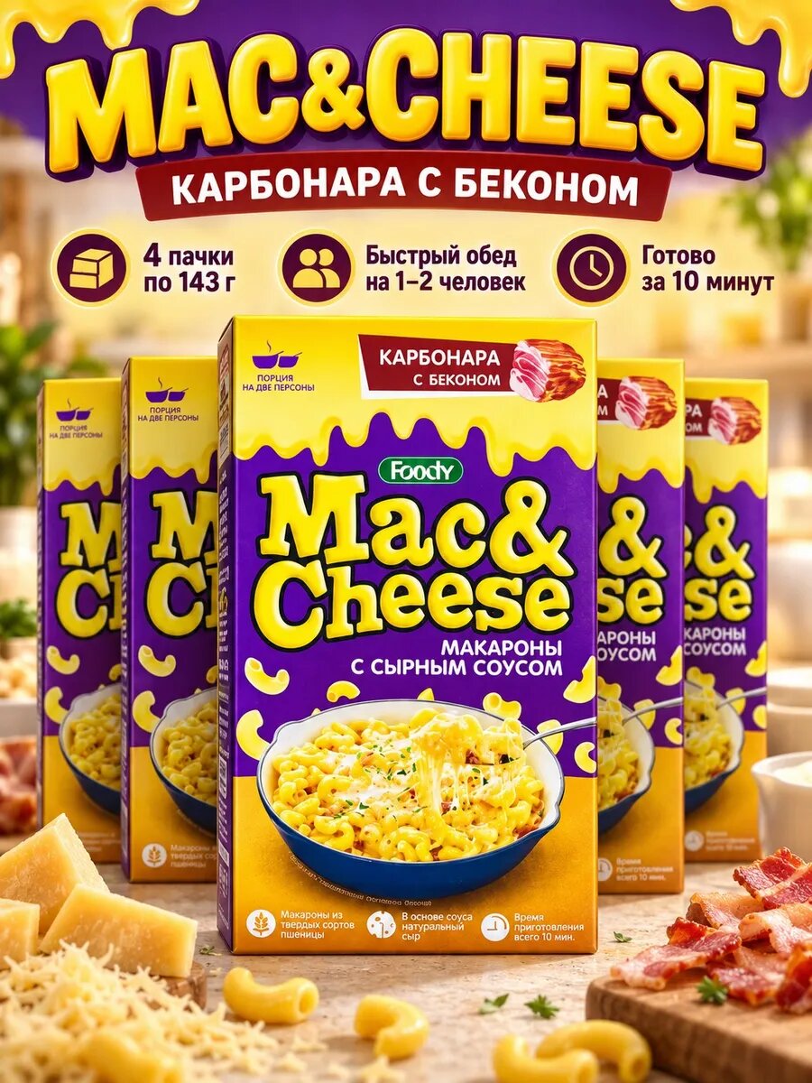 Макароны 4 шт по 143 грамм карбонара Mac&Cheese