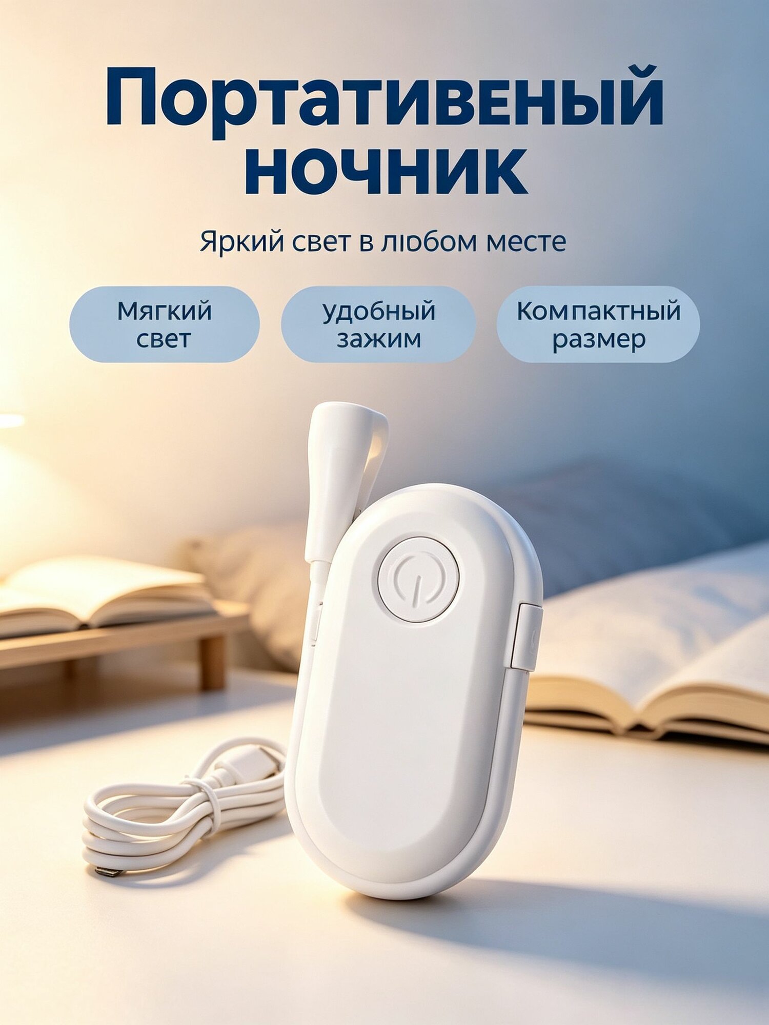 Портативный ночник с зажимом, Артикул: 5701741381, PowerV_0: Встроенный аккумулятор
