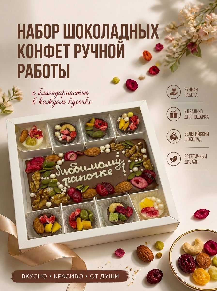 Шоколад ручной работы, набор конфет, подарок на день отца "Любимому папочке"