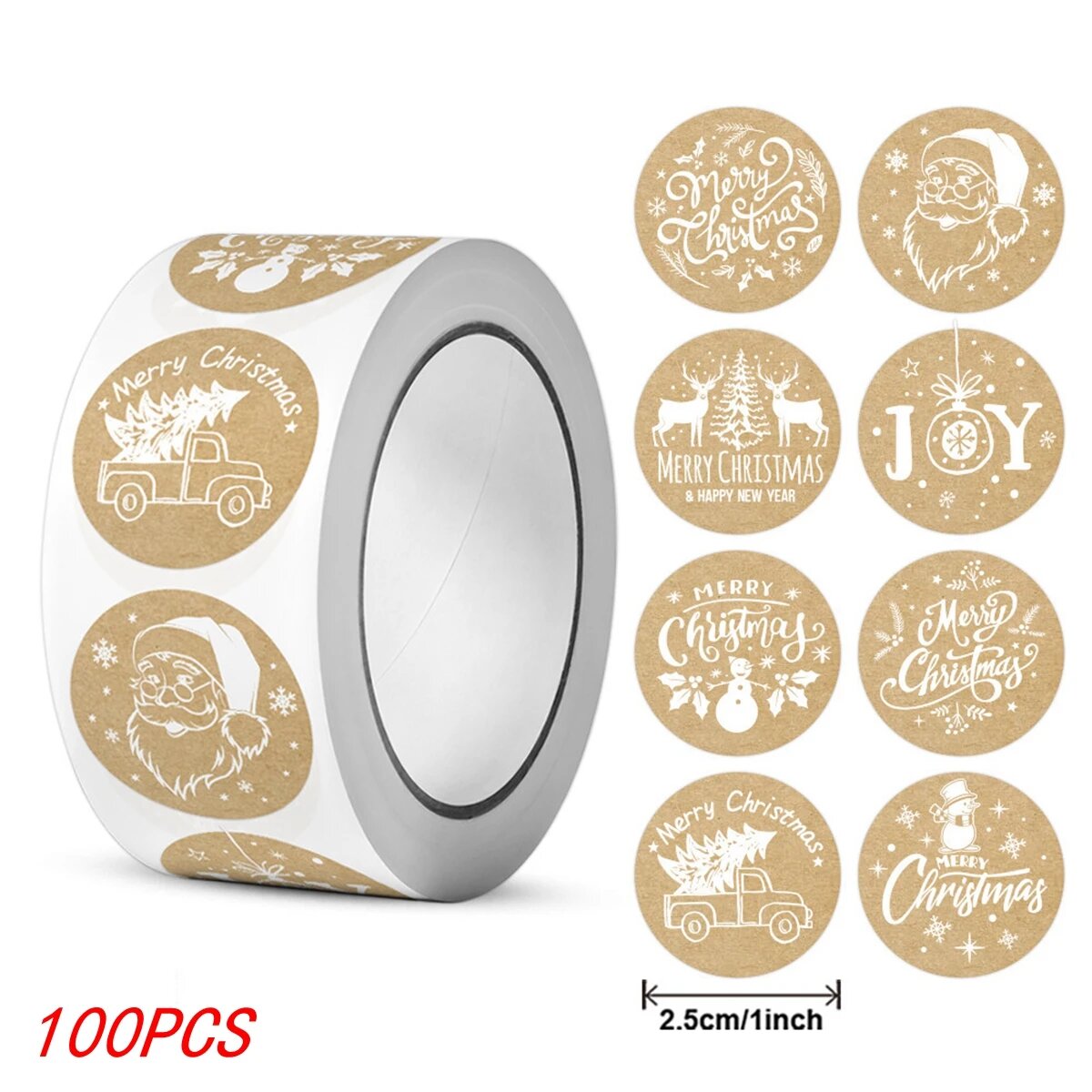 Наклейки ролл "Merry Christmas" 2,5 см, 100 шт (H0188-100pcs)