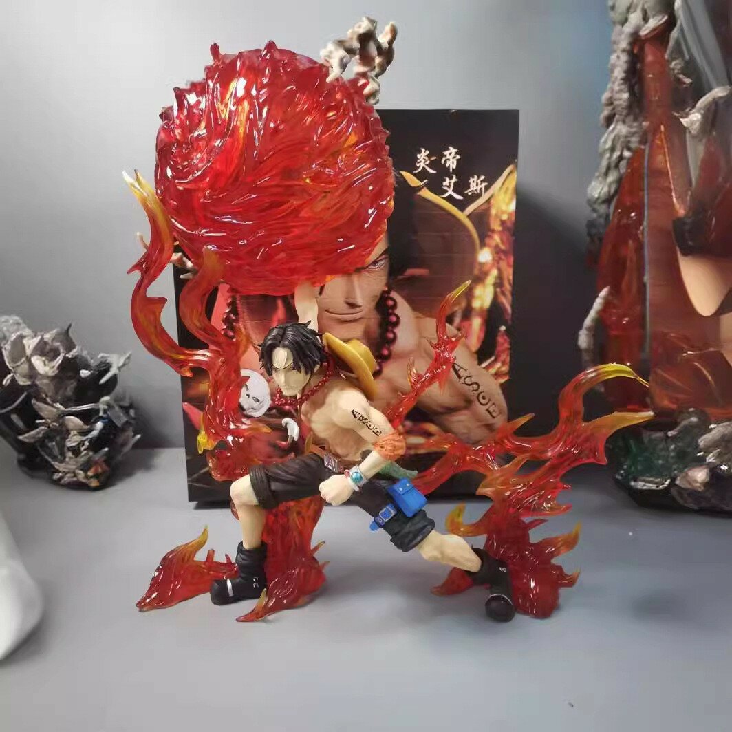 Фигурка One Piece Ace Fire Fist GK Сцена Пламени Поза Сидя Статуэтка Коробка Модель Коллекционная Подарок
