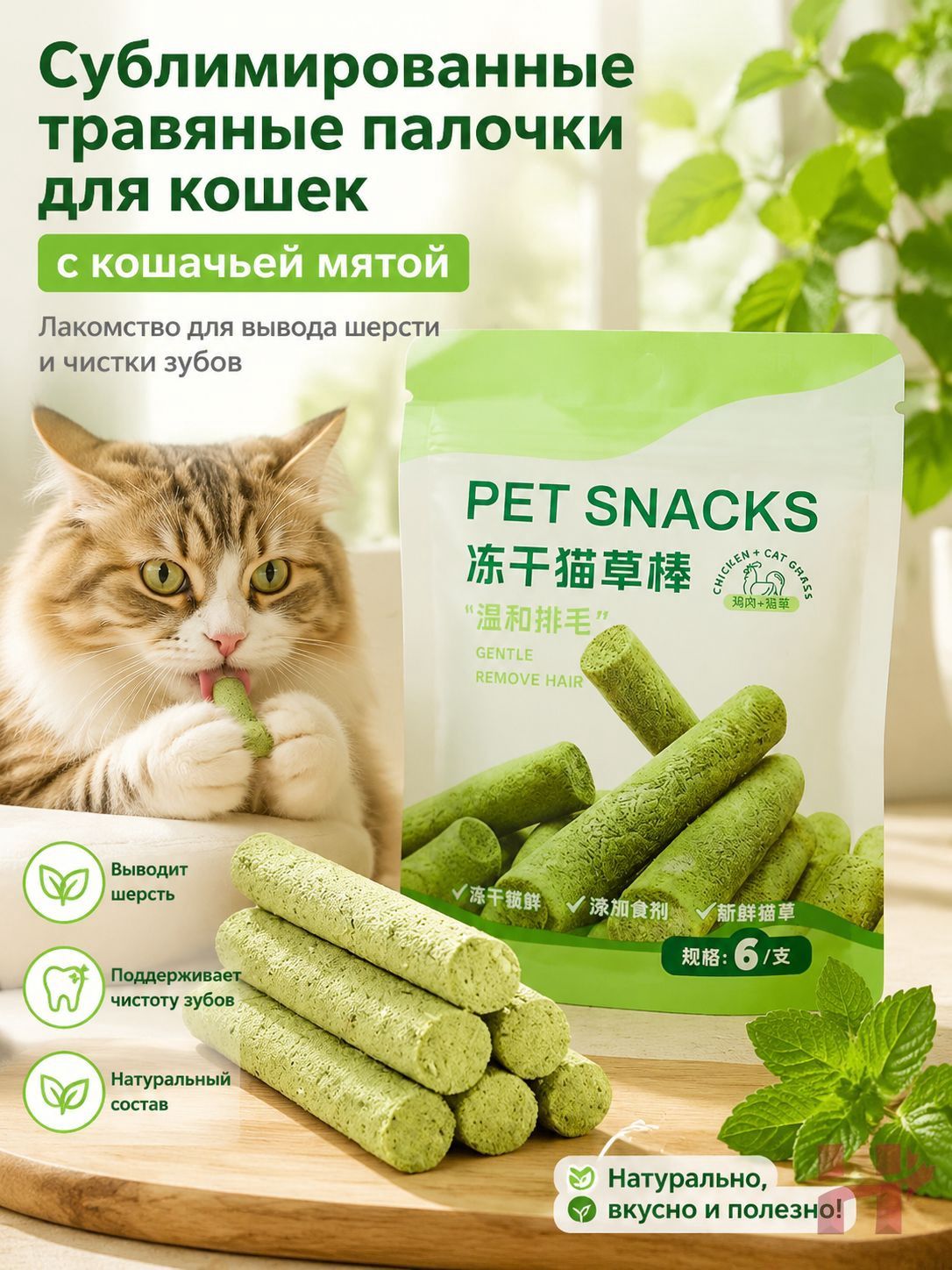 6шт. Палочки из кошачьей травы, сублимированная кошачья трава