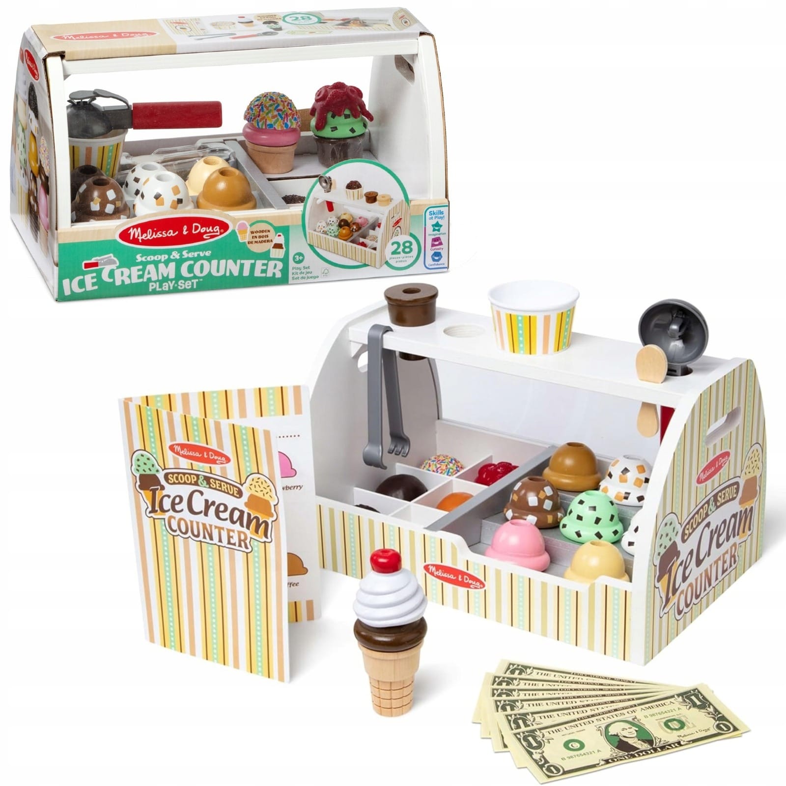 Сюжетно-ролевая игрушка Melissa & Doug Лавка мороженого, 28 элементов, разноцветный