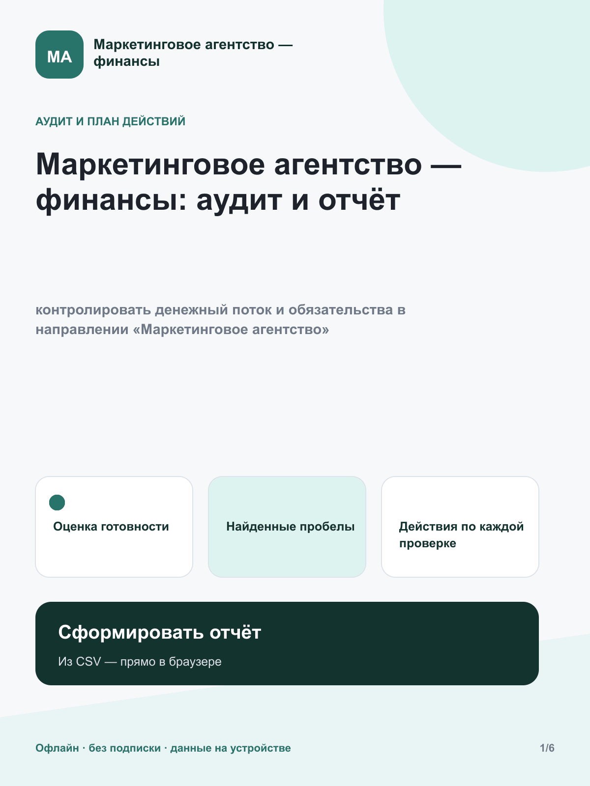 Маркетинговое агентство — финансы: аудит и отчёт