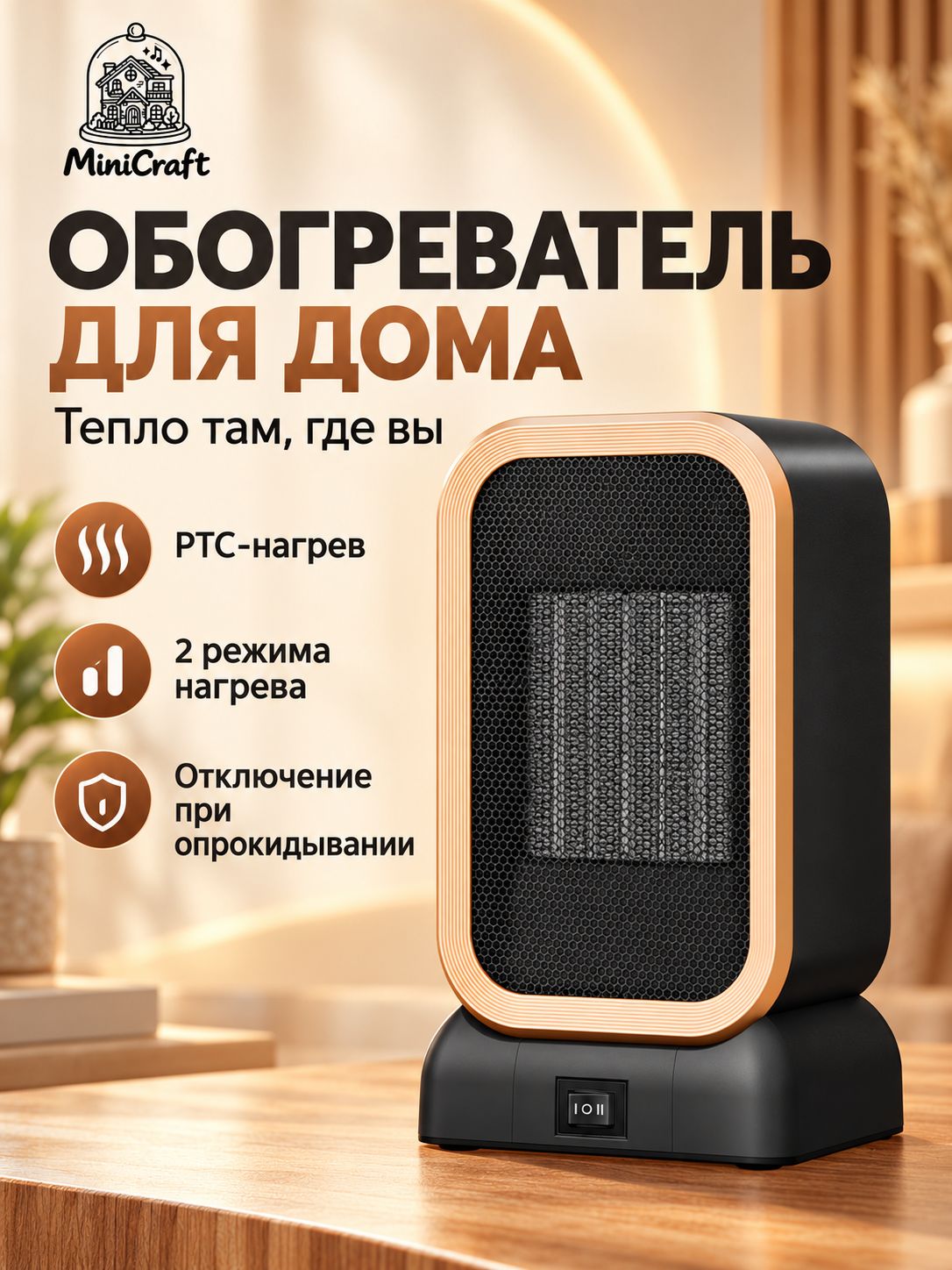Обогреватель для дома 1200 Вт, можно поставить на стол