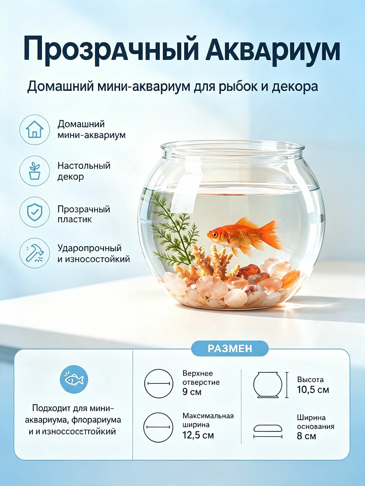 Прозрачный пластиковый аквариум для рыб и черепах настольный мини аквариум для дома и офиса с растениями