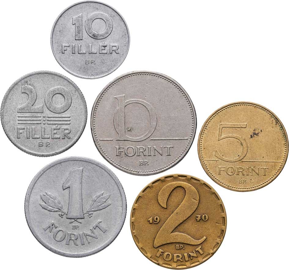 Венгрия набор из 6 монет 10, 20 филеров filler и 1, 2, 5, 10 форинтов forint 1949-2004, Различные сплавы, в сохранности VF-AU
