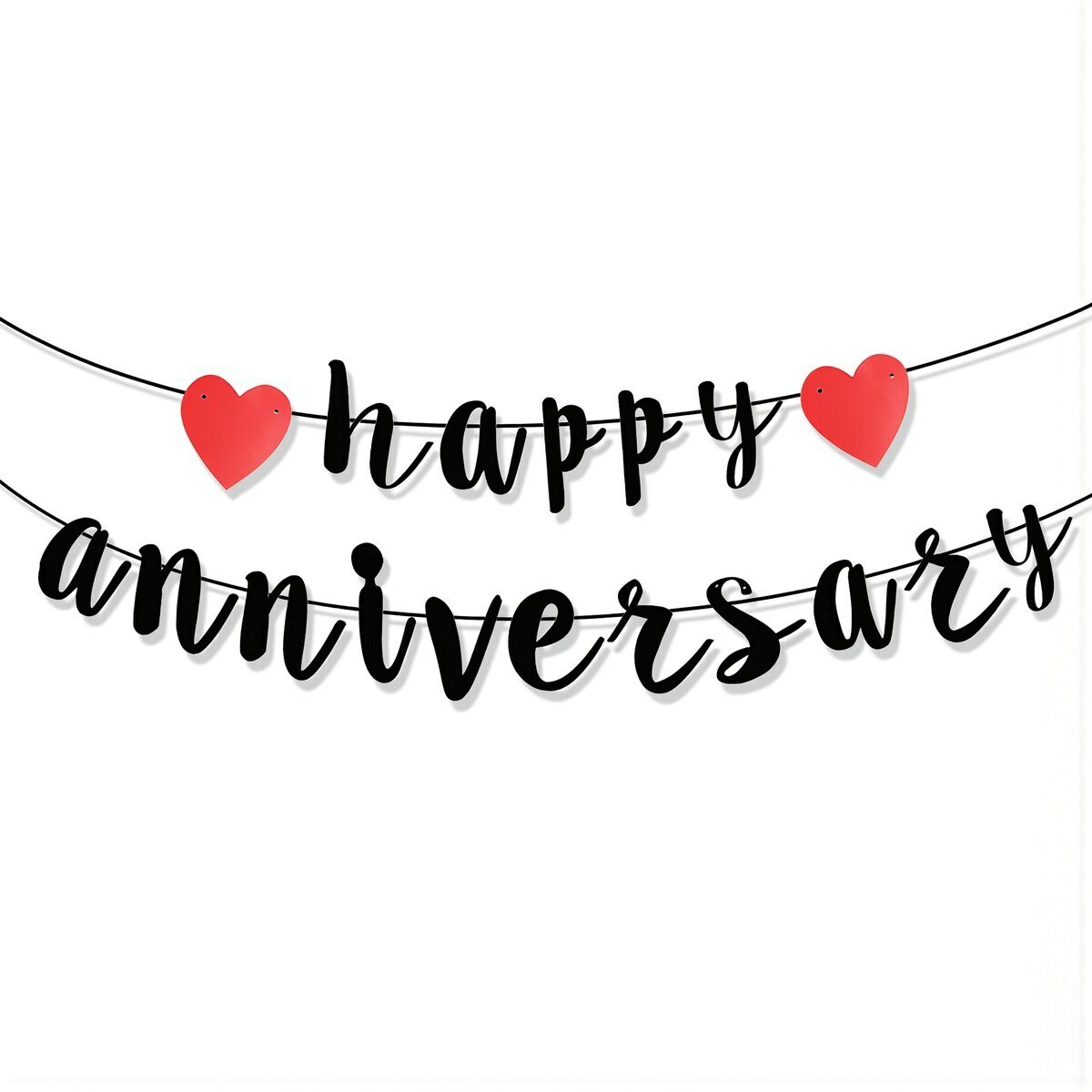 Подвесной настенный декор для годовщины, гирлянда с надписью Happy Anniversary, красные сердца, украшение для праздника дома