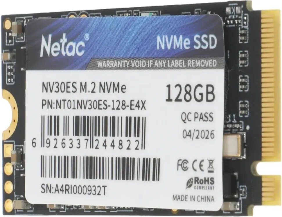 128ГБ SSD накопитель NETAC NV30ES M.2 2242, PCIe 3.0 x4, NVMe, M.2