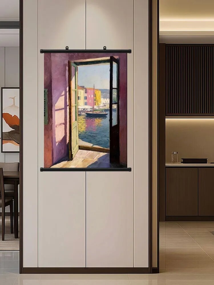 Картина "Картина на холсте: Порт через открытое окно, 50 * 70" 50x70 см
