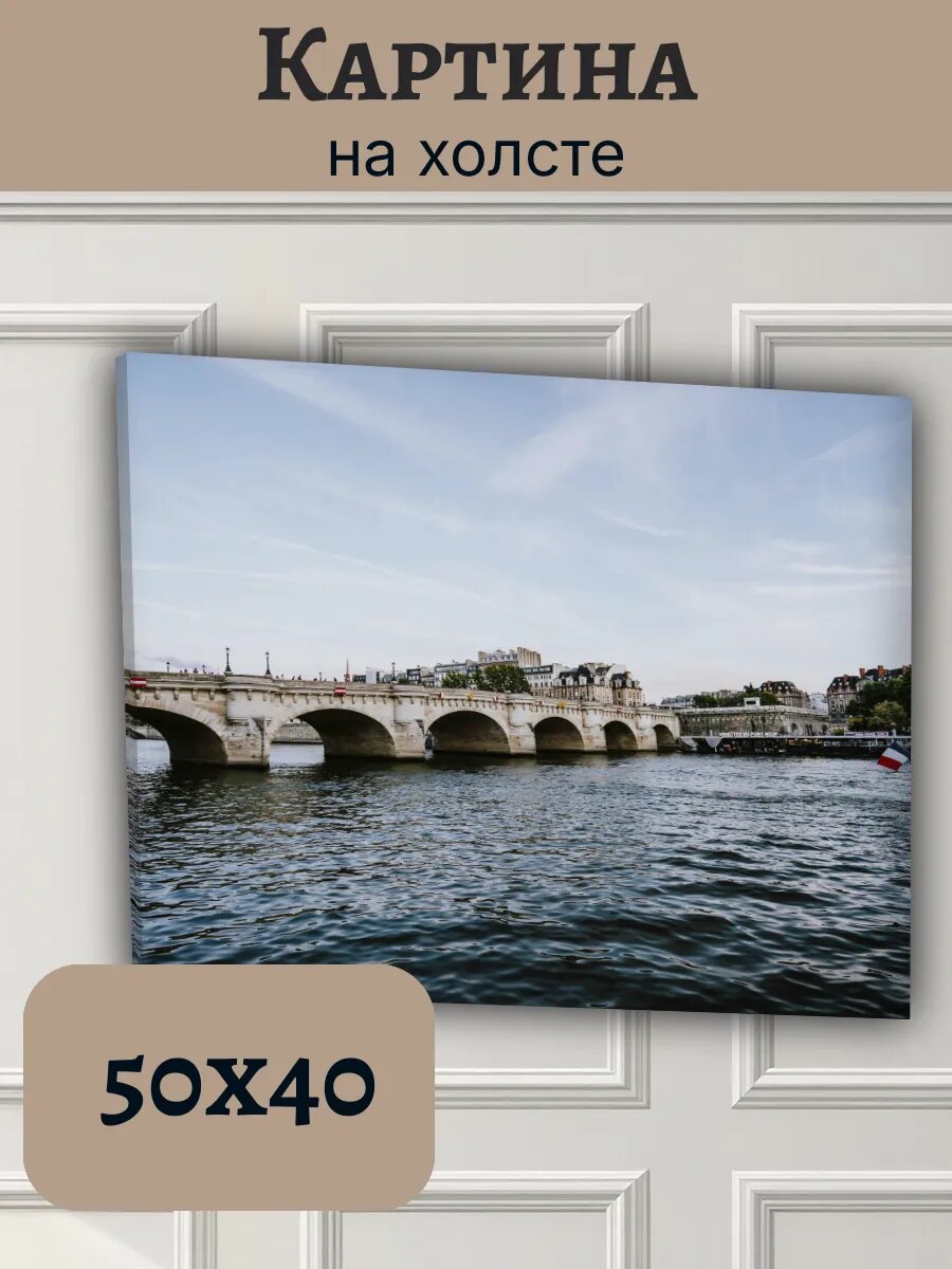 Картина Франция France 40x50 панорама Парижа мост Сену